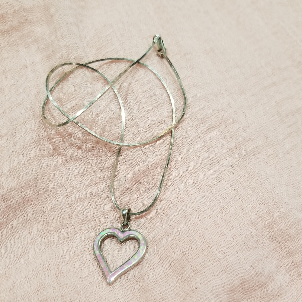 SALE! 925 sterling opal heart pendant 925 chain